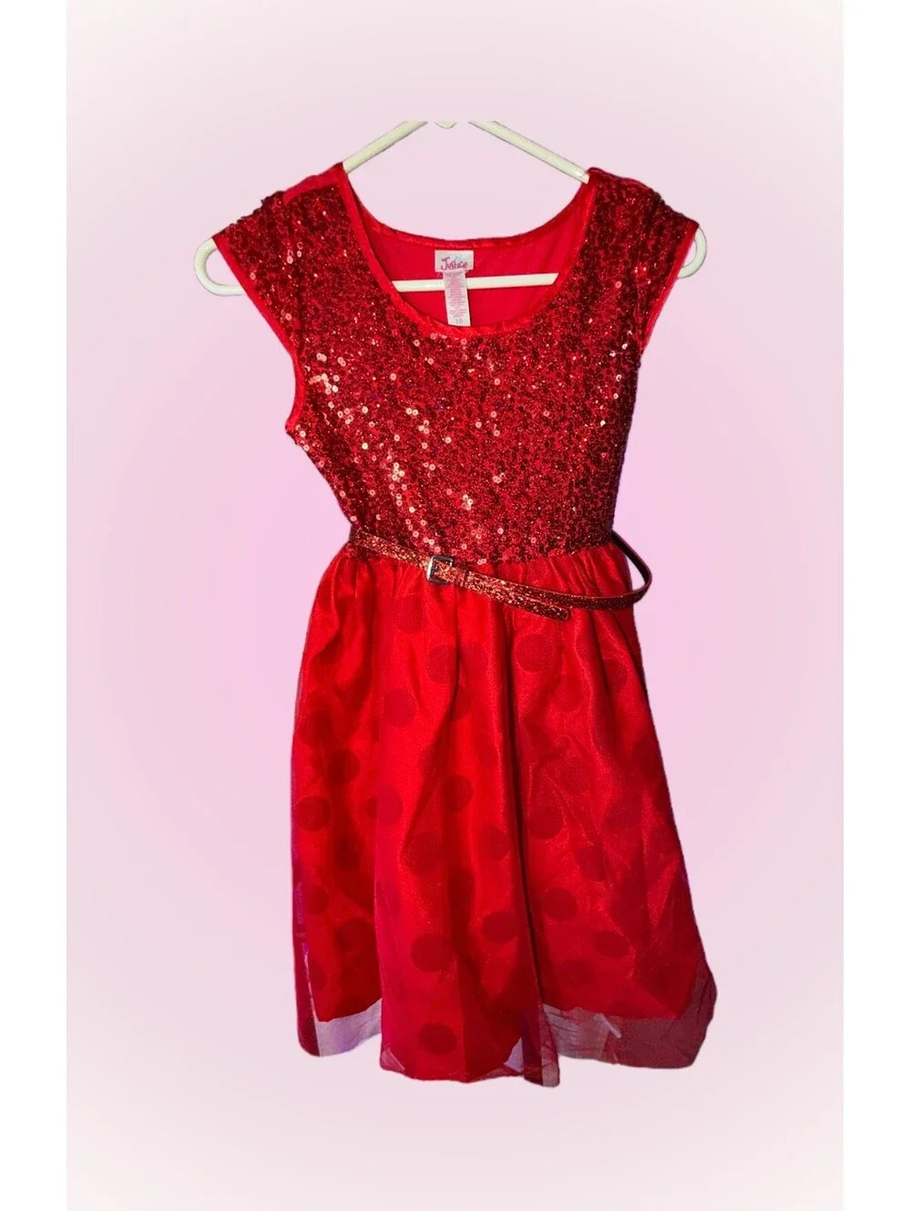 Girls Size 10 Gorgeous Red Sequin Dress with Belt by Justice | Sparkles